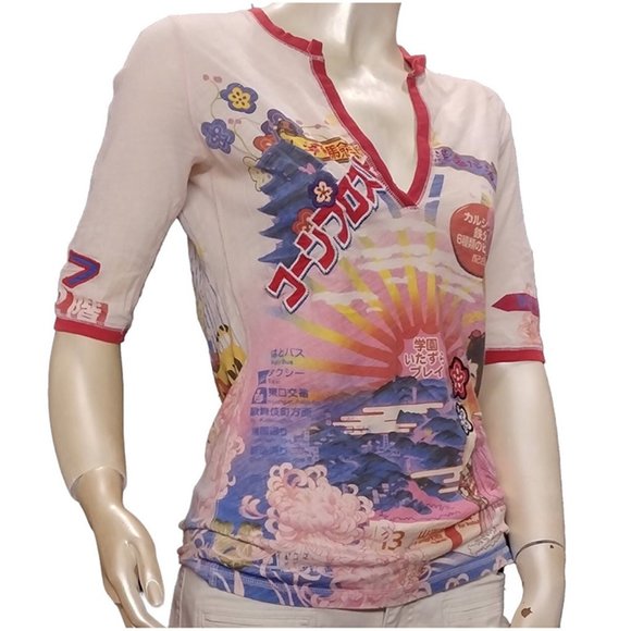 Vintage Lucky Brand Rare Y2K V-Neck Geisha Graphic Tee - Picture 4 of 10